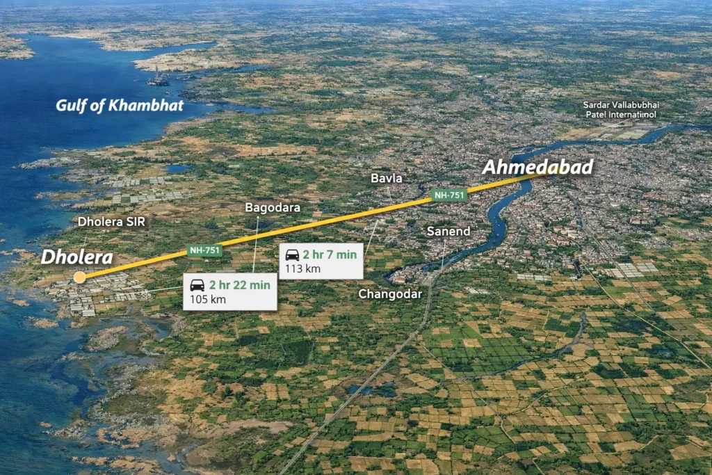 dholera from ahmedabad map