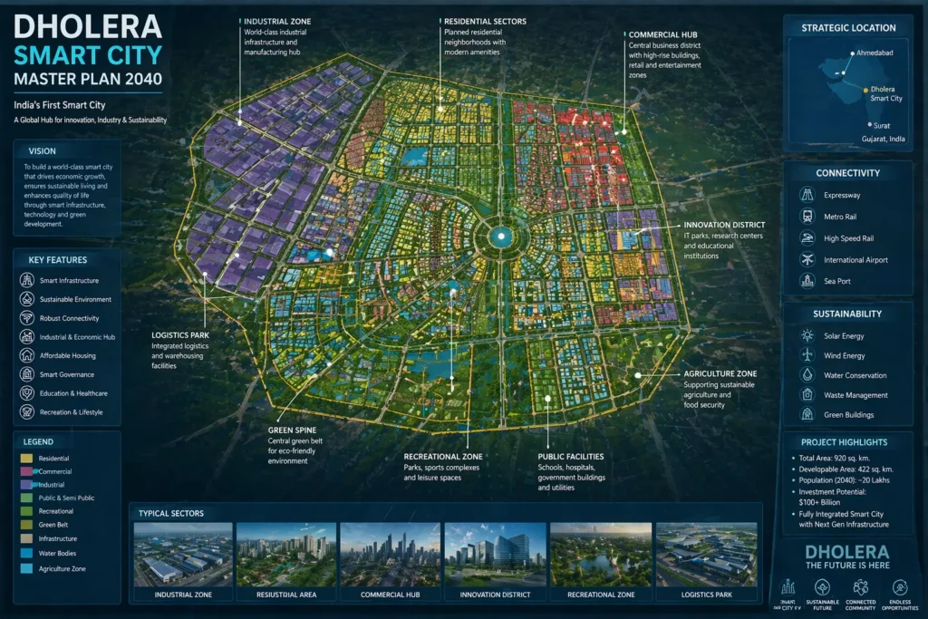 dholera smart city master plan layout zones