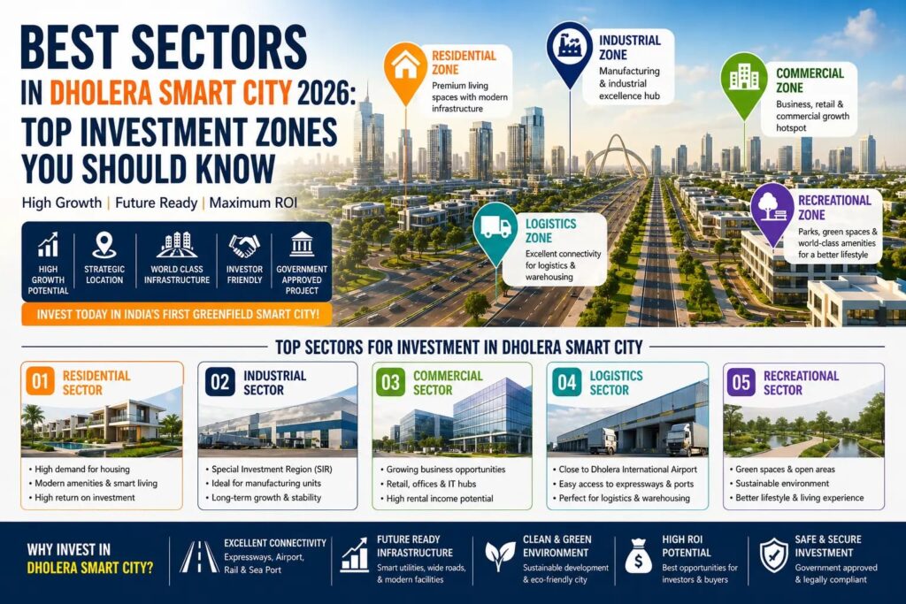 best sectors in dholera smart city 2026 top investment zones for property and land buyers